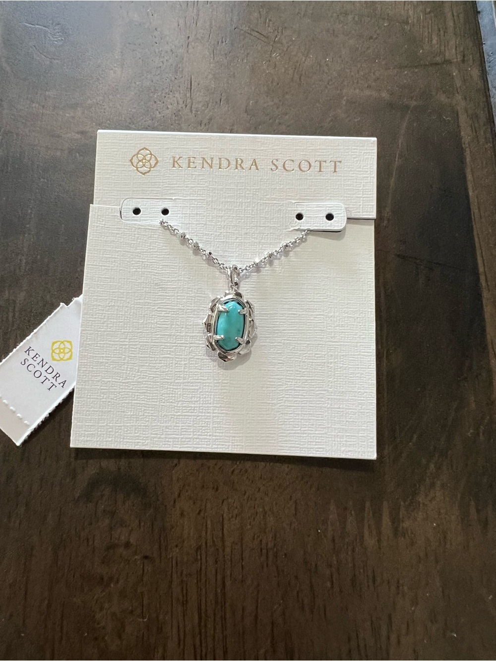 Kendra Scott Silver Necklace with Turquoise Oval Pendant